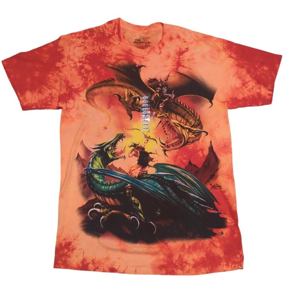 The Mountain Fantasy Dragon Shirt Shirt Mens Large Orange Tie Dye Retro NWOT